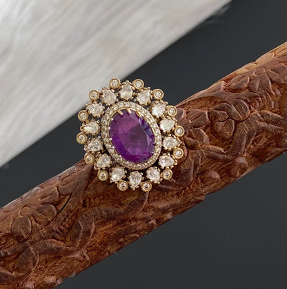 Two tone cz white-purple stone finger ring dj-53682