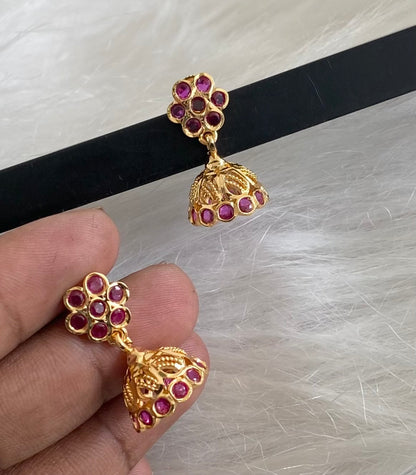 Gold tone ad rani pink stone jhumkka dj-54897