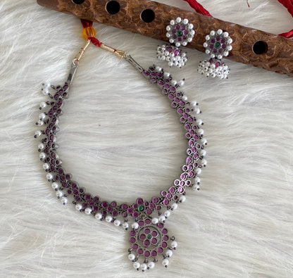 Black finish precious kemp-green pearl attigai necklace set dj-54091
