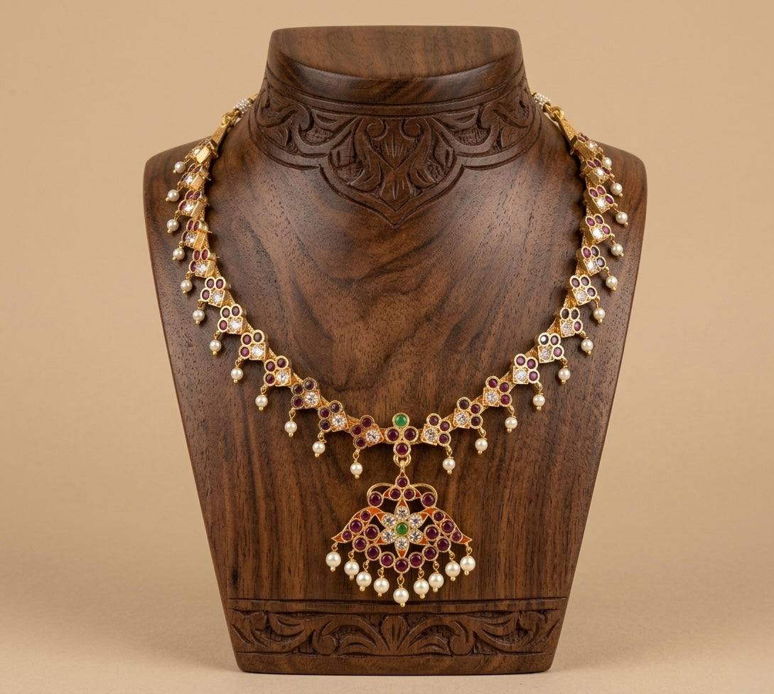 Gold tone precious kemp kemp-green-white floral necklace dj-52517