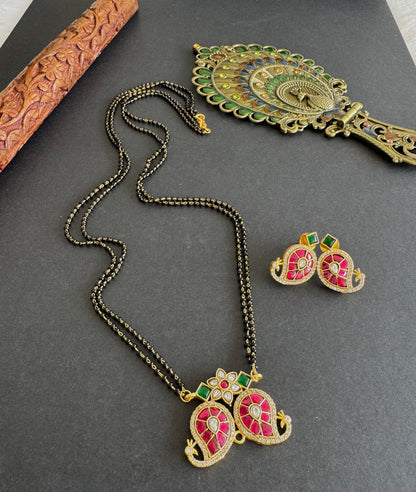 Matte finish pink-green-white kundan jadau mango 24 inches mangalsutra set dj-52235