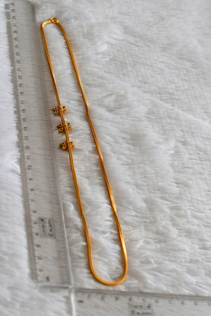 Gold tone AD pink-green-white stone flower mugappu chain dj-51897