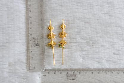 Gold tone pink-green kundan jadau moon bugadi needle earrings dj-52449
