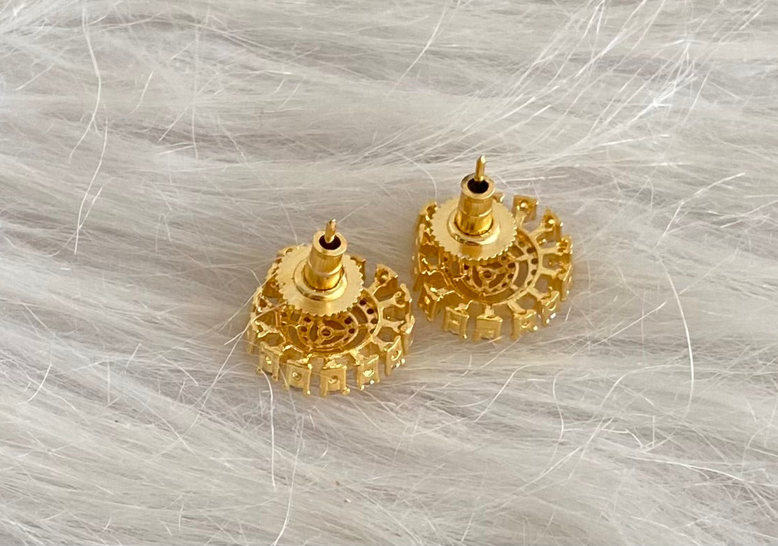 Gold tone cz white stone small stud/earrings dj-54634