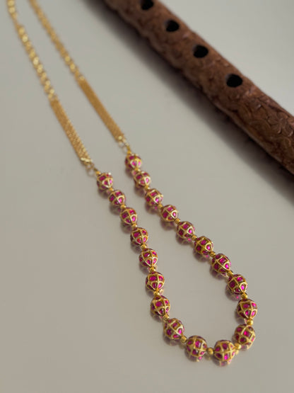 Matte finish pink stone jadau beaded chain dj-51511