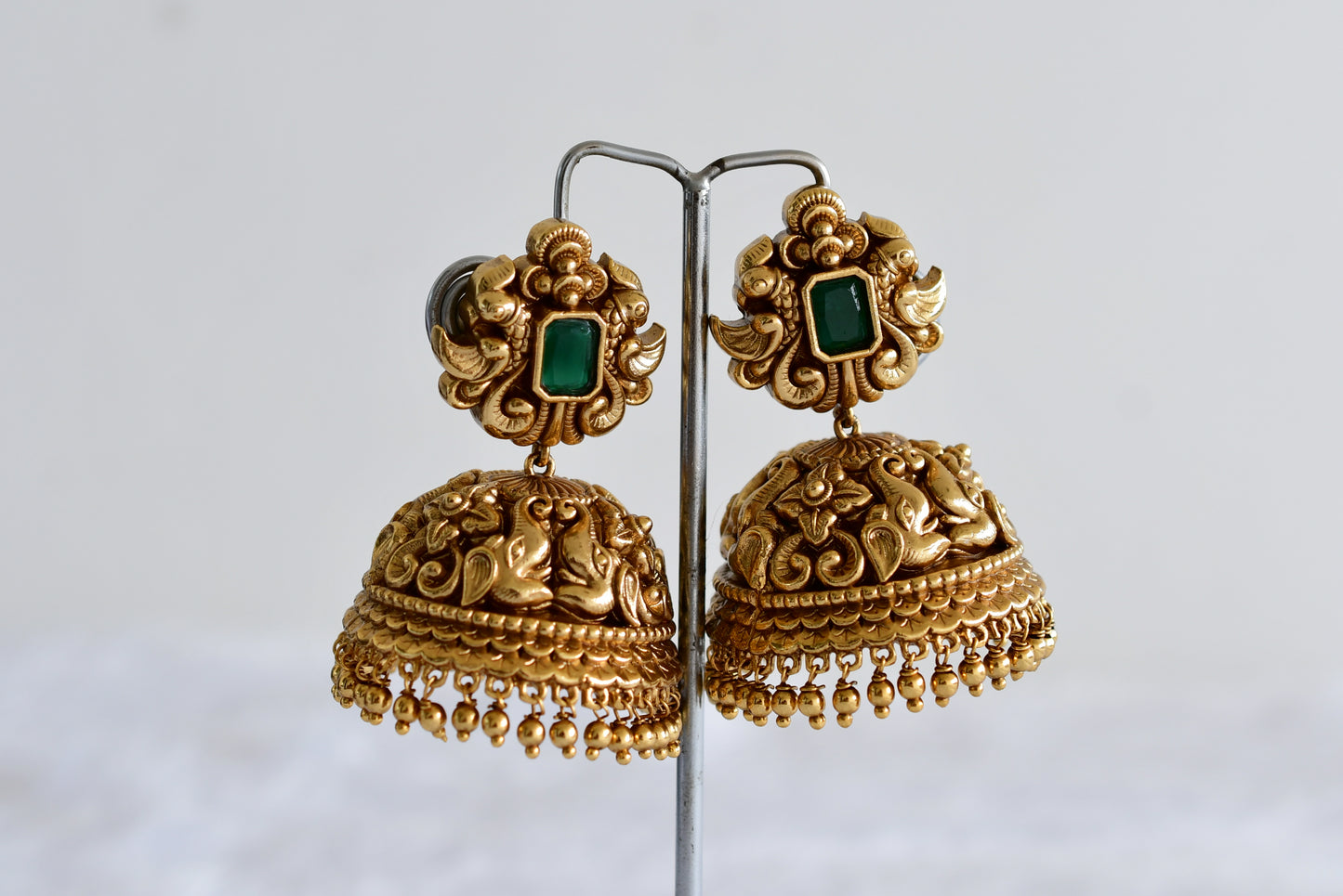 Antique gold tone green Nakshi huge elephant jhumkka dj-51878