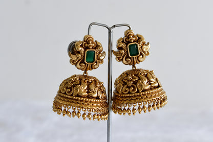 Antique gold tone green Nakshi huge elephant jhumkka dj-51878