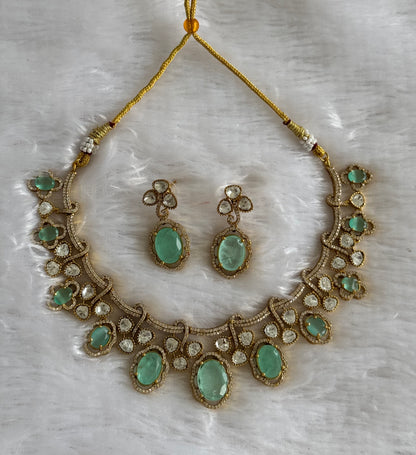 Antique gold tone cz sea green moissanite necklace set dj-51069