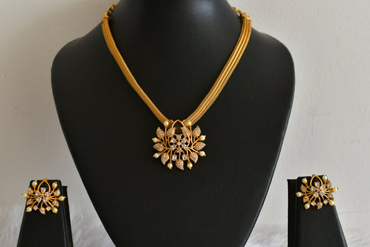 Matte finish cz purple pearl pendant necklace set dj-51827