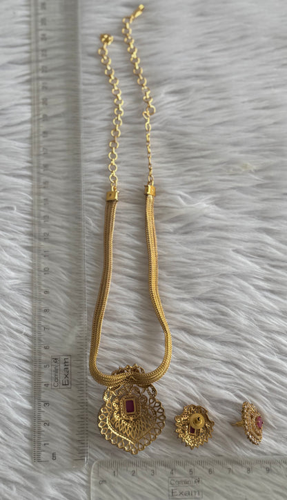 Matte finish cz ruby peacock necklace set dj-51105