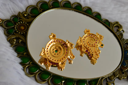 Gold tone pink-green-white shanku-chakra for pooja room dj-52310