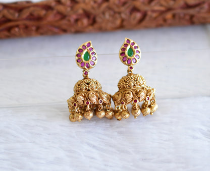 Antique gold tone ruby-green mango-peacock jhumkka dj-51934