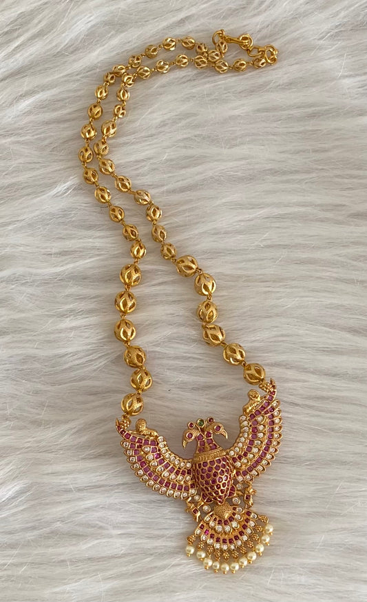 Gold tone pink-white pearl gandaberunda necklace dj-53992