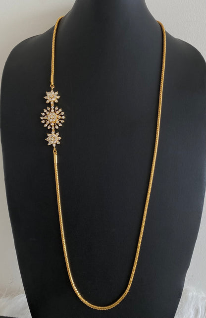 Gold tone white stone flower 30 inches mugappu chain dj-54419