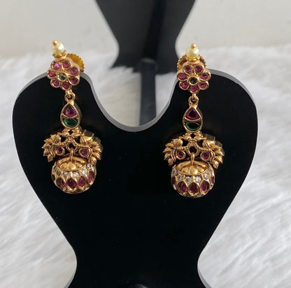 Antique gold tone peacock flower earrings dj-53575