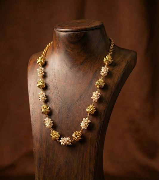 Matte finish lotus pearl cluster beaded mala/necklace dj-51465