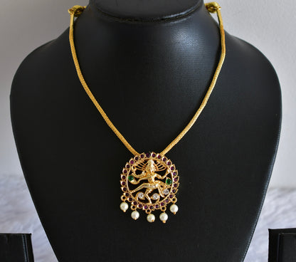 Gold tone precious kemp-green pearl Shri Natarajar necklace dj-52254