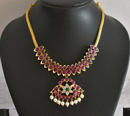 Gold tone real kemp-green pearl necklace dj-48882