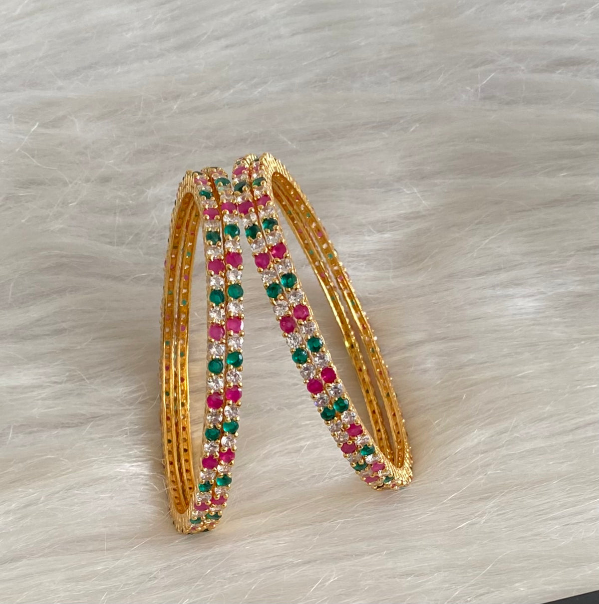 Gold tone ruby-green-white stone set of 4 bangles(2.10) dj-55150