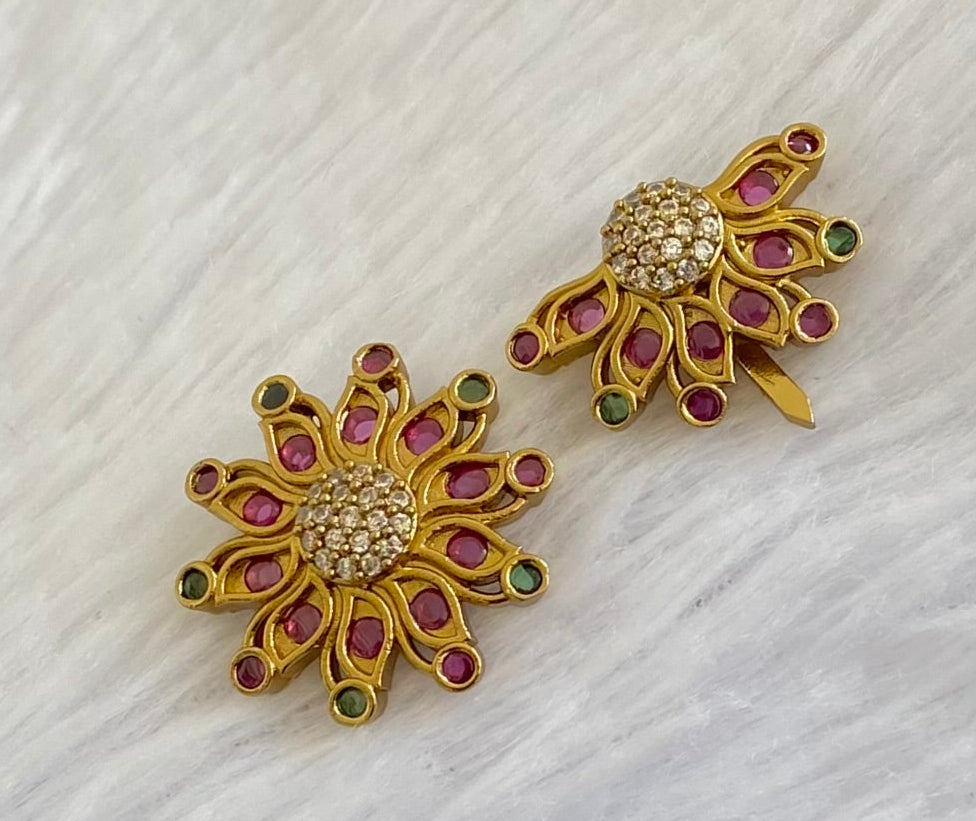 Antique gold tone small kemp-green-white flower sun moon hair jewel dj-53658