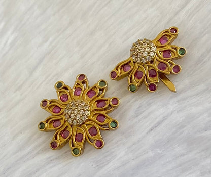 Antique gold tone small kemp-green-white flower sun moon hair jewel dj-53658