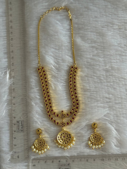 Gold tone AD pink south indian style double layer necklace set dj-51673