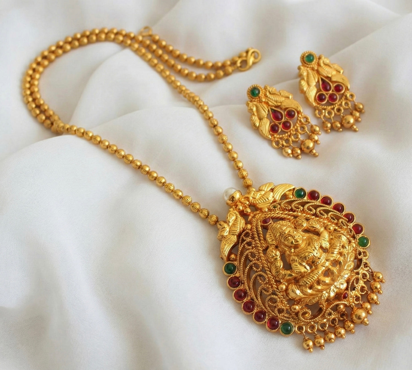 Antique Kemp-green Lakshmi peacock Necklace Set-dj17270