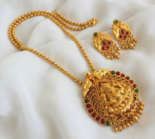 Antique Kemp-green Lakshmi peacock Necklace Set-dj17270