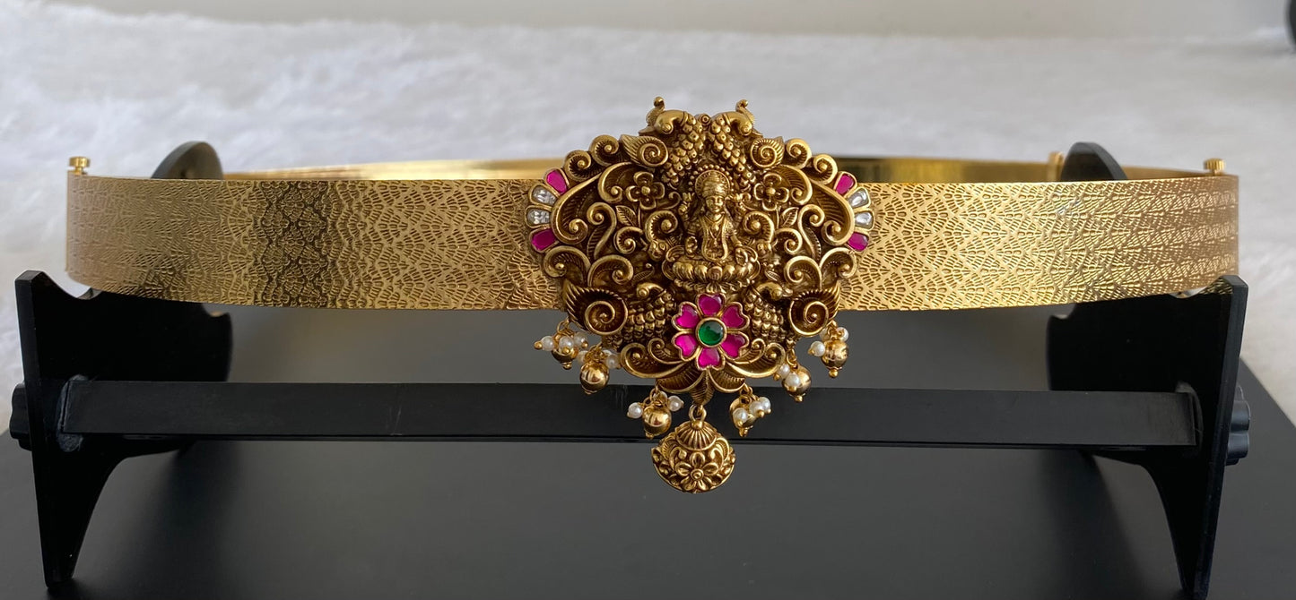 Matte finish pink-green-white kundan jadau lakshmi peacock waist belt dj-53471