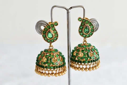 Antique gold tone green mango peacock jhumkka dj-51866