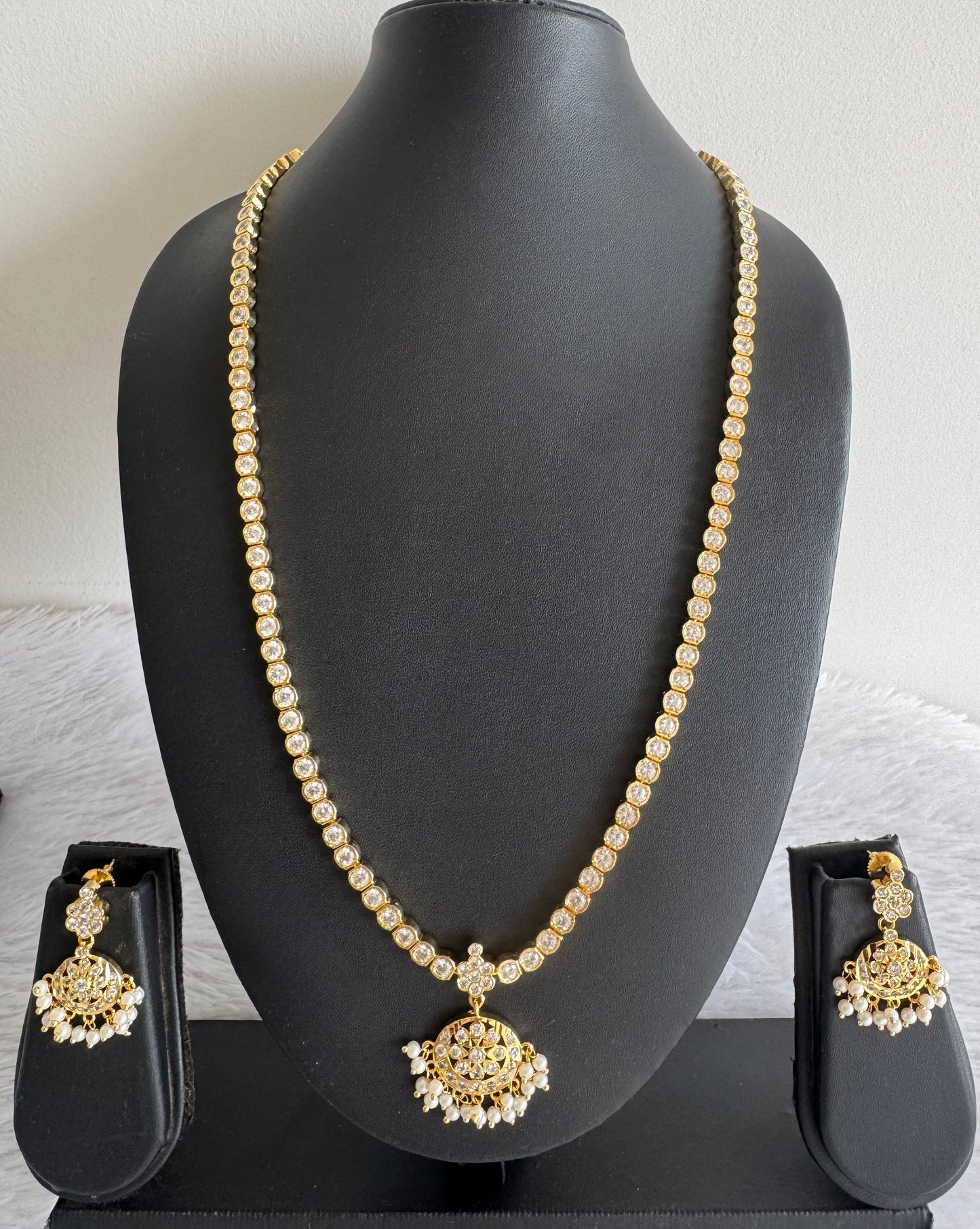 Gold tone AD white South Indian style haar set dj-51678