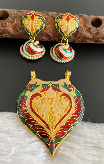 Gold tone meenakari pacchi pendant set dj-52965