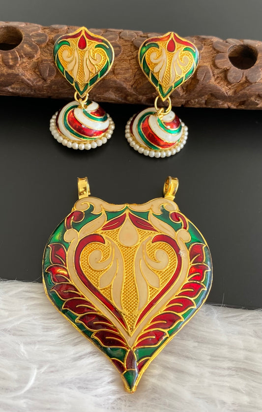 Gold tone meenakari pacchi pendant set dj-52965