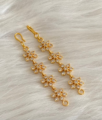 Gold tone AD white stone flower ear side chain dj-53858