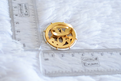 Gold tone pink-green-pearl kundan jadau round peacock finger ring dj-52367