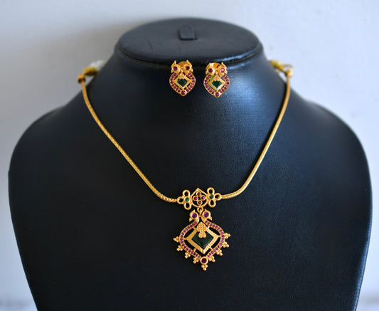 Antique gold tone kemp-green peacock necklace set dj-52730