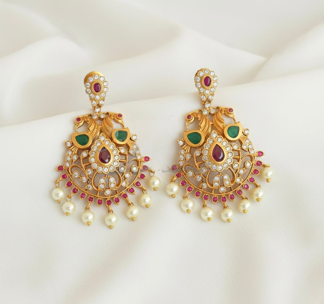 Matte Finish Cz Ruby-emerald Peacock Earrings DJ25534
