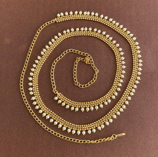 Antique gold tone pearl hip/waist chain dj-53210