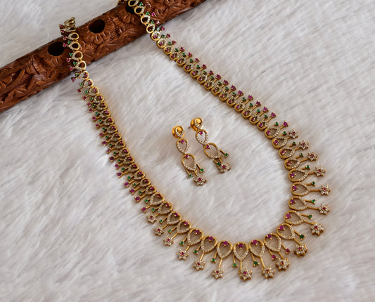 Antique gold tone pink-green Nakshatra haar set dj-52440