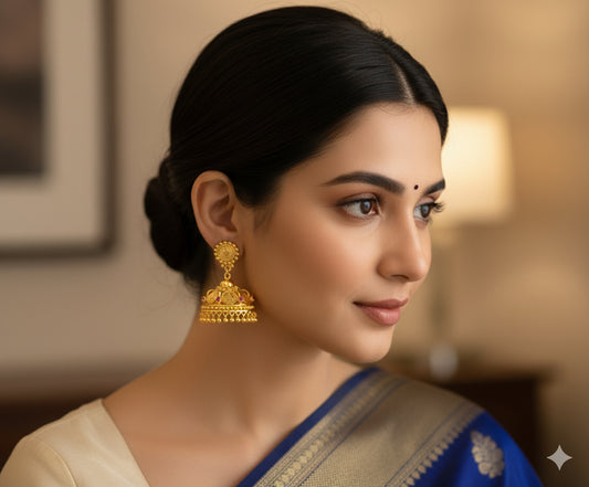 Gold tone ruby lakshmi coin jhumkka dj-32058