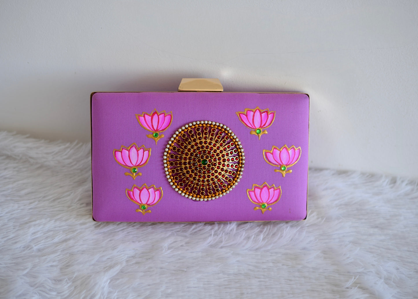 Tanjore painted purple silk clutch dj-52656
