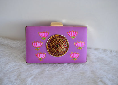 Tanjore painted purple silk clutch dj-52656