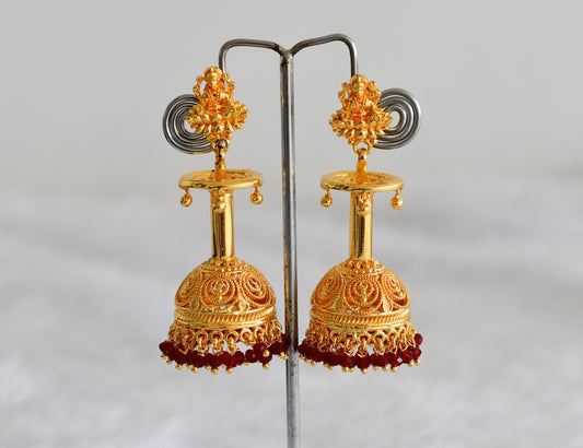 Gold Tone Kerala style Maroon Lakshmi long jhumkka dj-51801