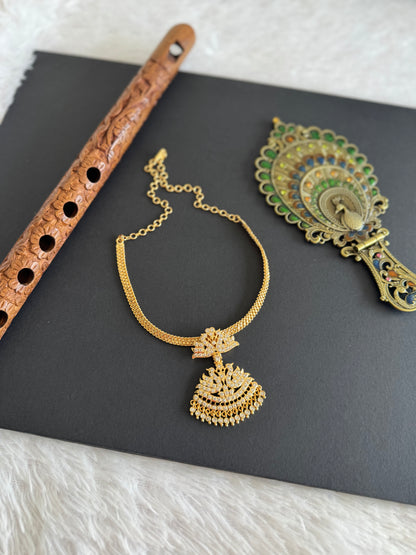 Gold tone South Indian style AD white swan attigai/necklace dj-52211