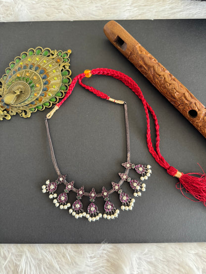 Black finish precious kemp-green pearl flower necklace dj-52282