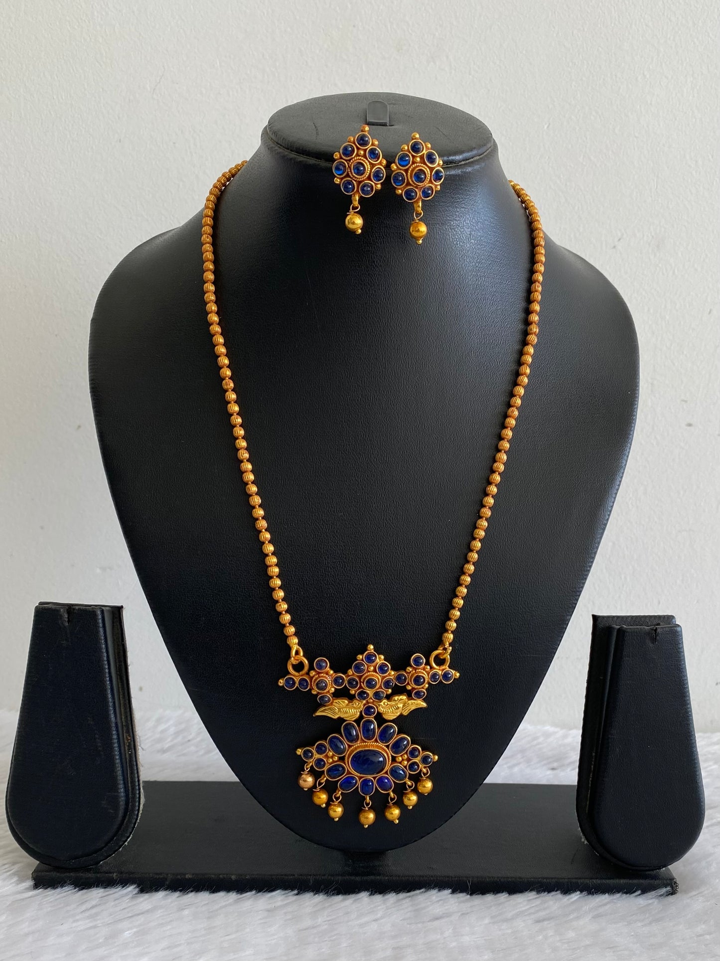 Antique gold tone Royal Blue Peacock Necklace Set - DJ29291