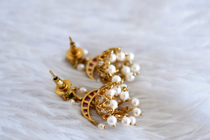 Antique gold tone kemp-green pearl jhumkka dj-51936