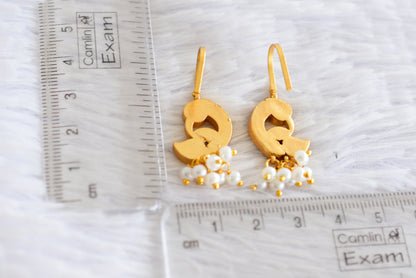 Gold tone pink-green-white kundan jadau peacock bugadi earrings dj-52476