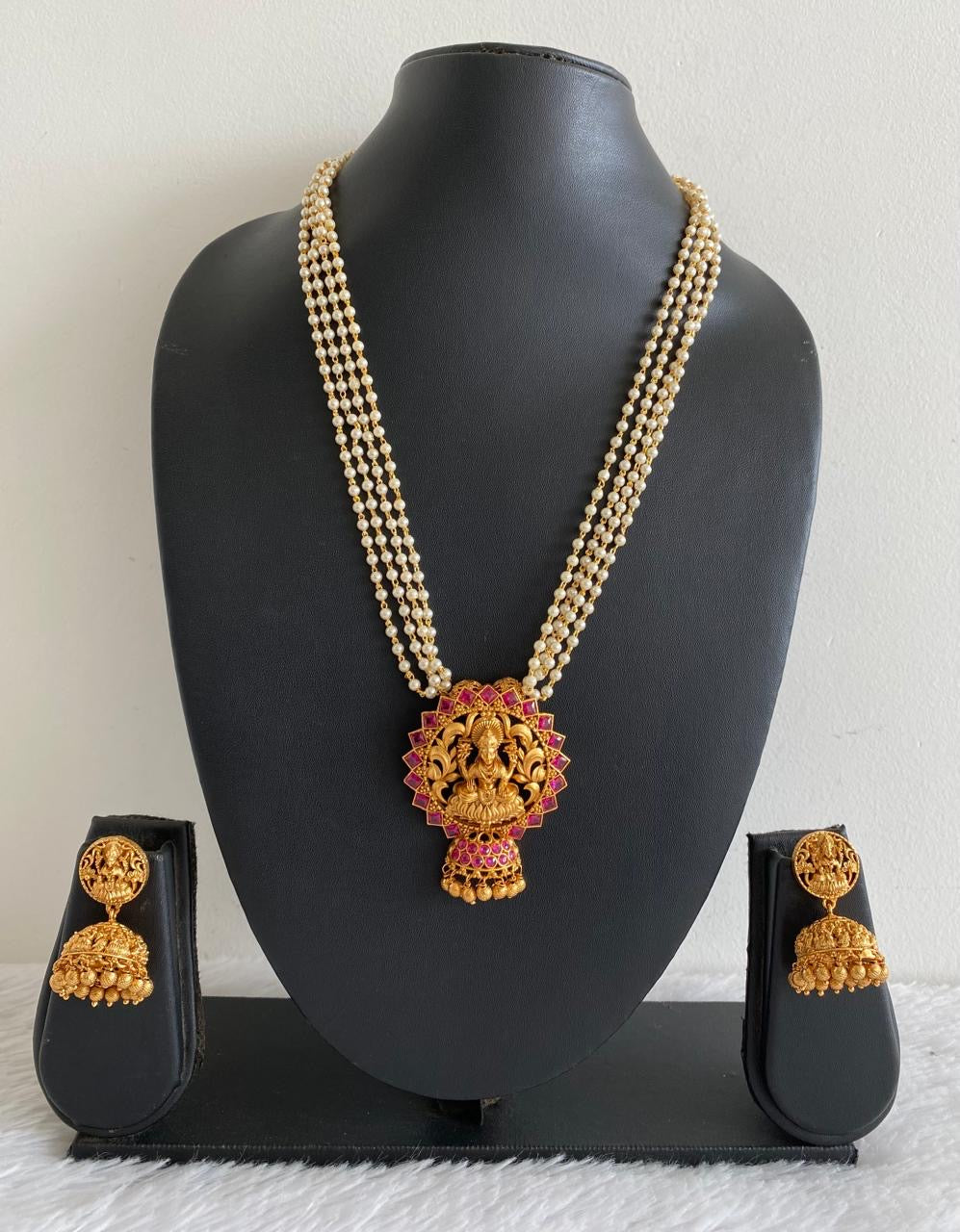 Matte Finish Ruby Lakshmi Pearl necklace Set DJ30483