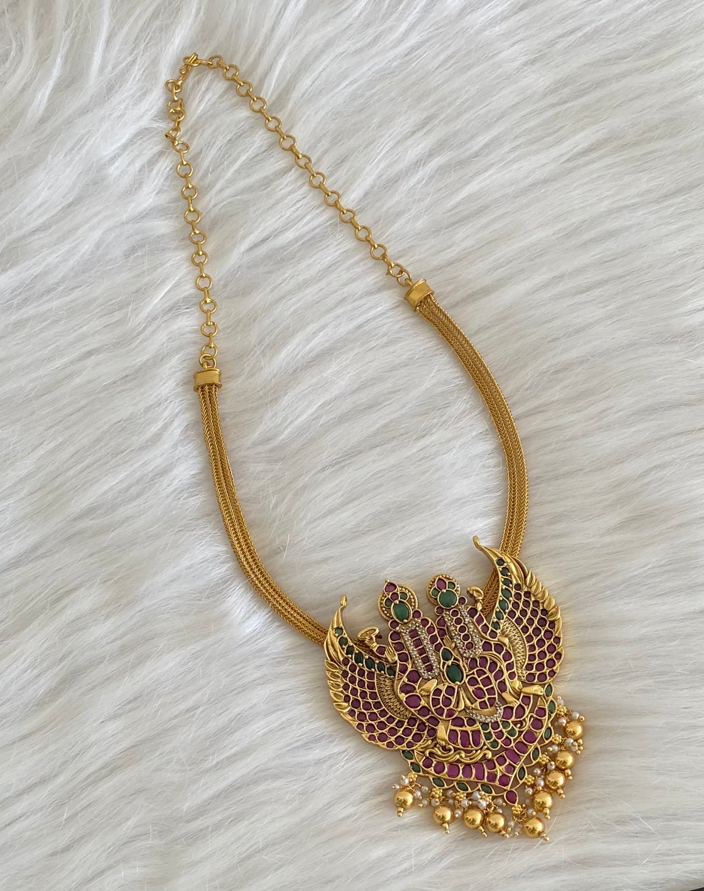 Antique gold tone kemp-green lakshmi-mahavishnu necklace dj-53849